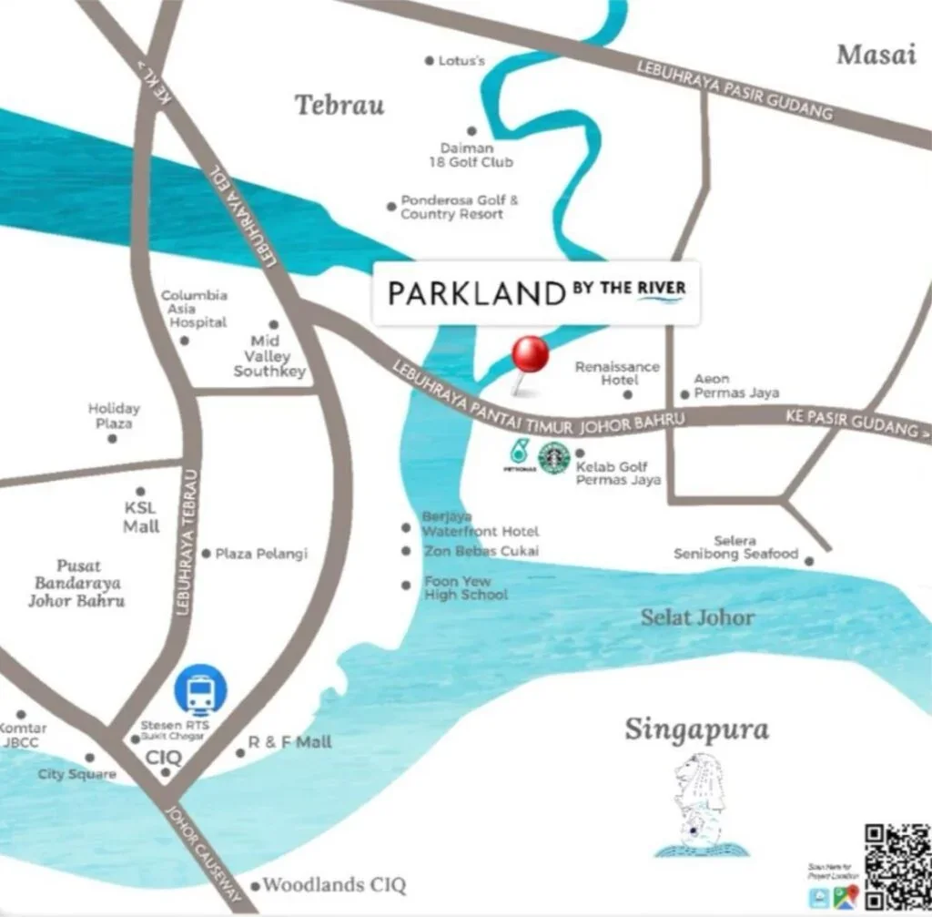 Location map showing Parkland by the River in Permas Jaya